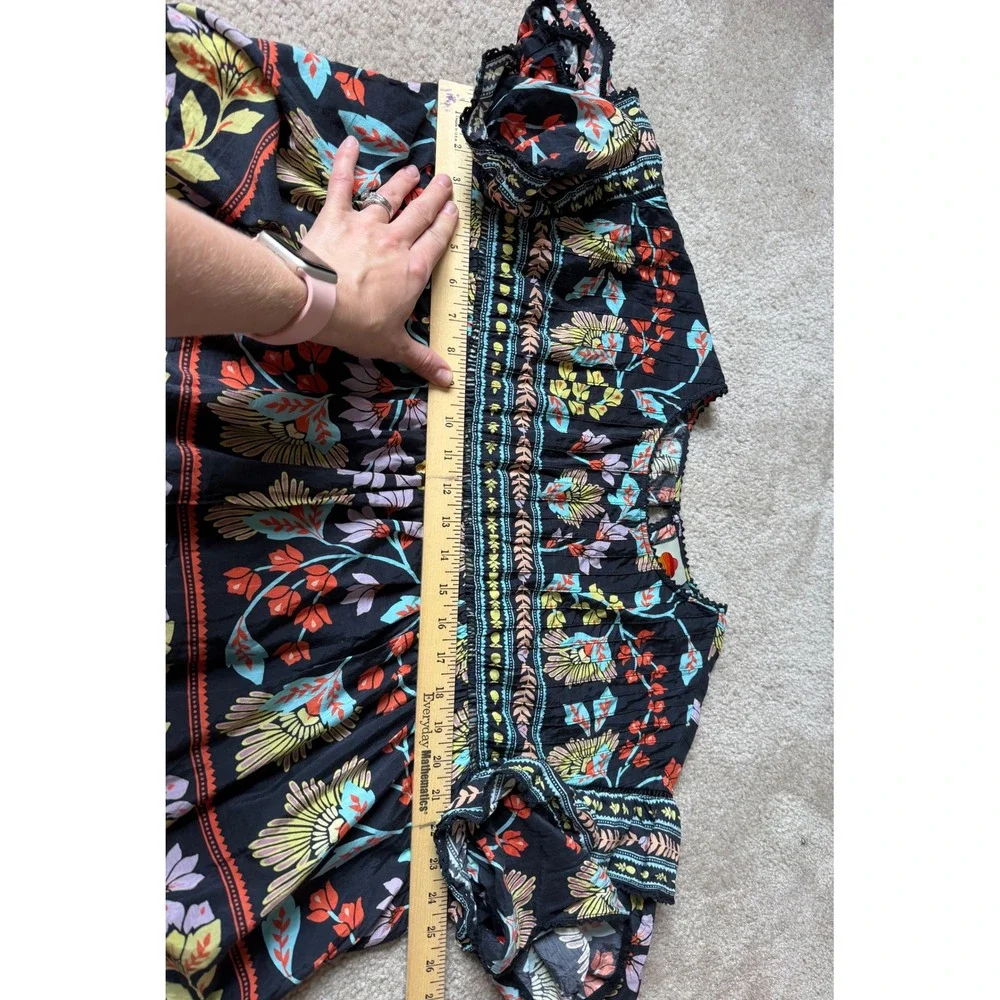 Farm Rio Blouse Top Short Sleeve Flowery Multicolor Medium - Picture 7 of 10